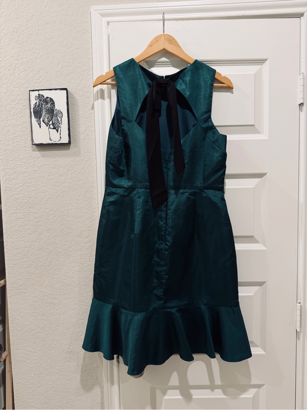 J. Crew Teal Satin Sleeveless Dress with Black Neck Tie